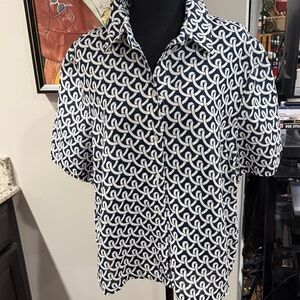 Boden Navy and White Patterned Womens linen Shirt Size 16-18